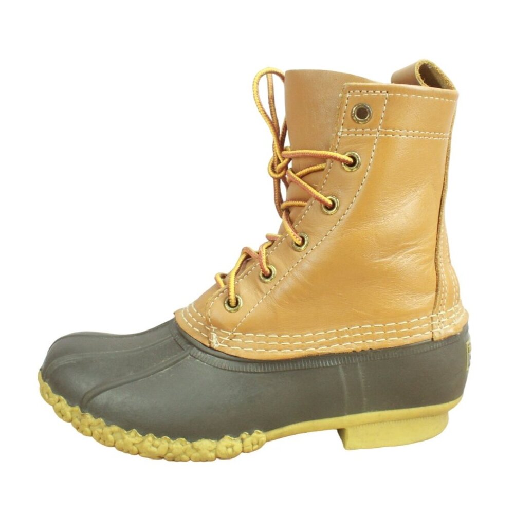 LL Bean Unlined Brown Leather Lace Up Leather Duck Boots Size 6 M